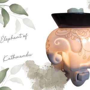 Elephant of Kathmandu, Night Light by Evelina Natural, Electric Ceramic Wax Warmer / Burner for Scented Wax Melts Home Decor, Green, Orange