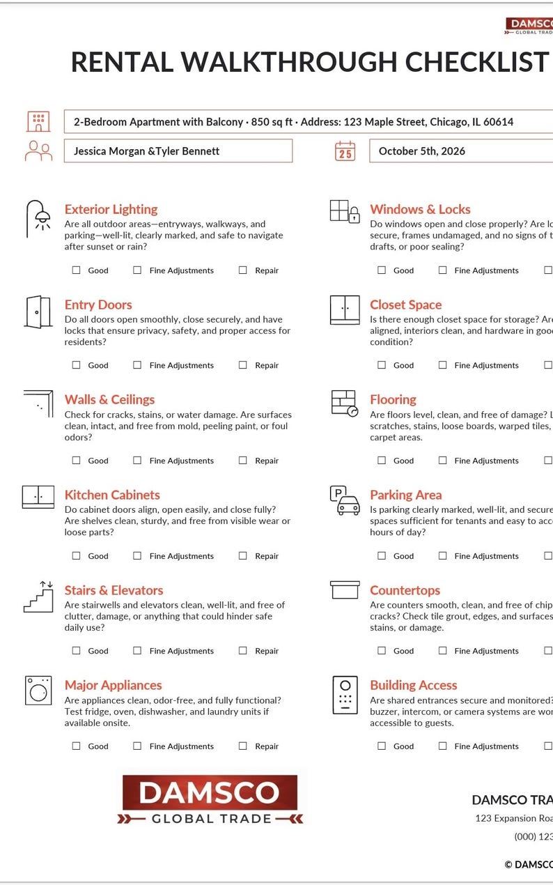 Lock Up Checklist Rental Property Walk Through Checklist – Editable Move-in / Move-out ...