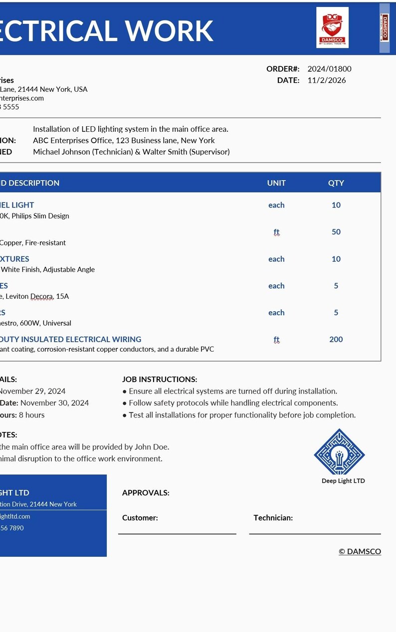 Electrical Work Invoice Template | Electrician Invoice Form | Editable ...