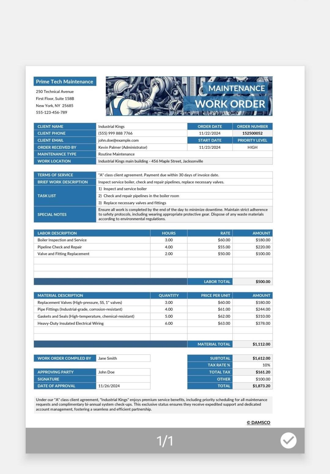 Engine Invoice Mechanic Invoice Template | Automotive Repair Order (digital Download ...