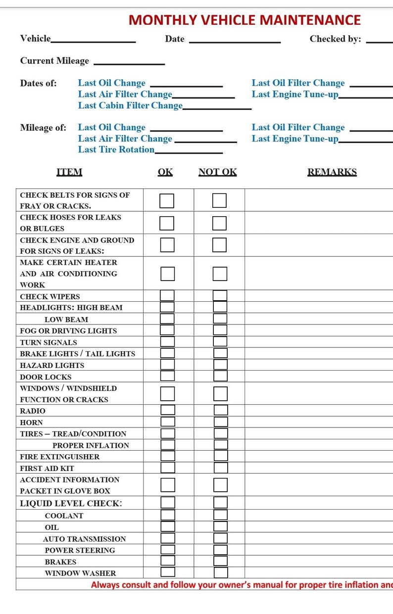 Vehicle Inspection Form Template | Car Safety Checklist | Editable ...