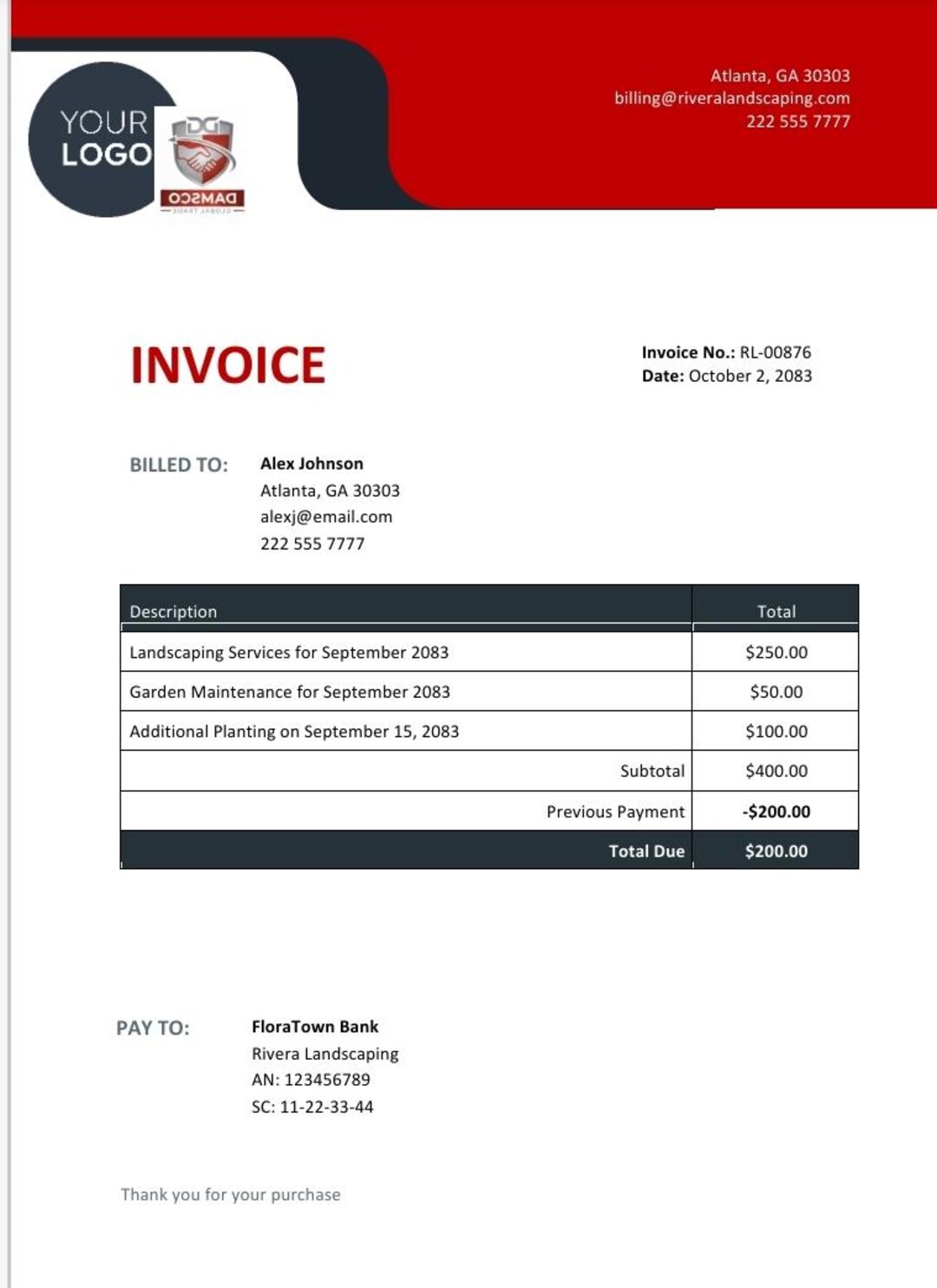 Editable Invoice Template | Small Business Payment Form (digital ...