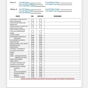 Plantilla de formulario de inspección de vehículos / Lista de verificación de seguridad del vehículo / Archivo digital editable