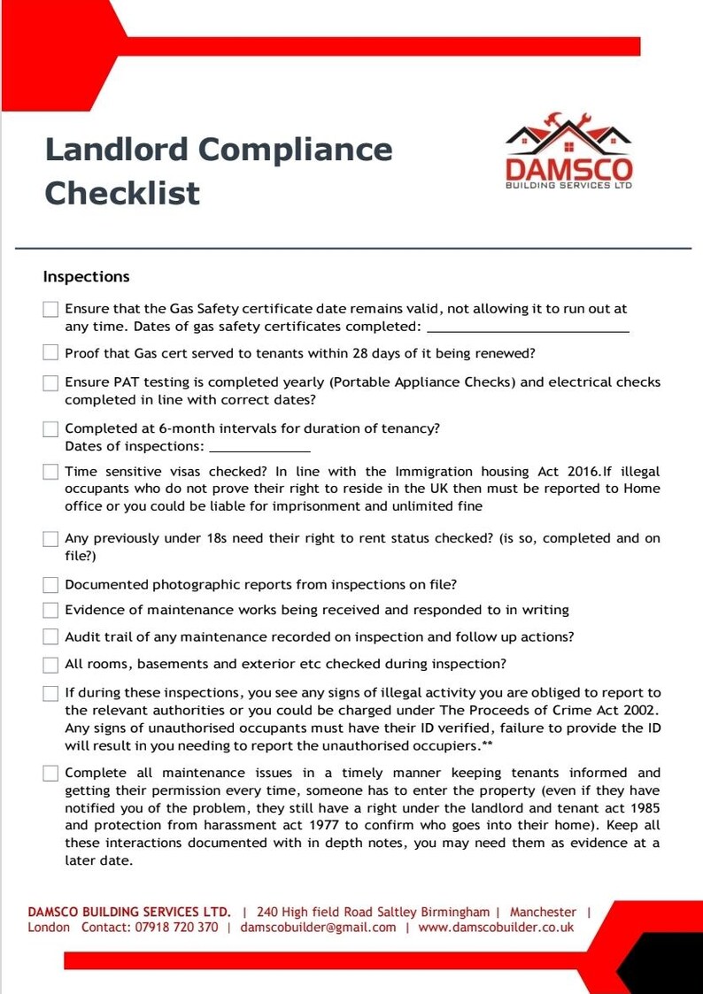 Landlord Compliance Checklist | Rental Property Management (digital ...