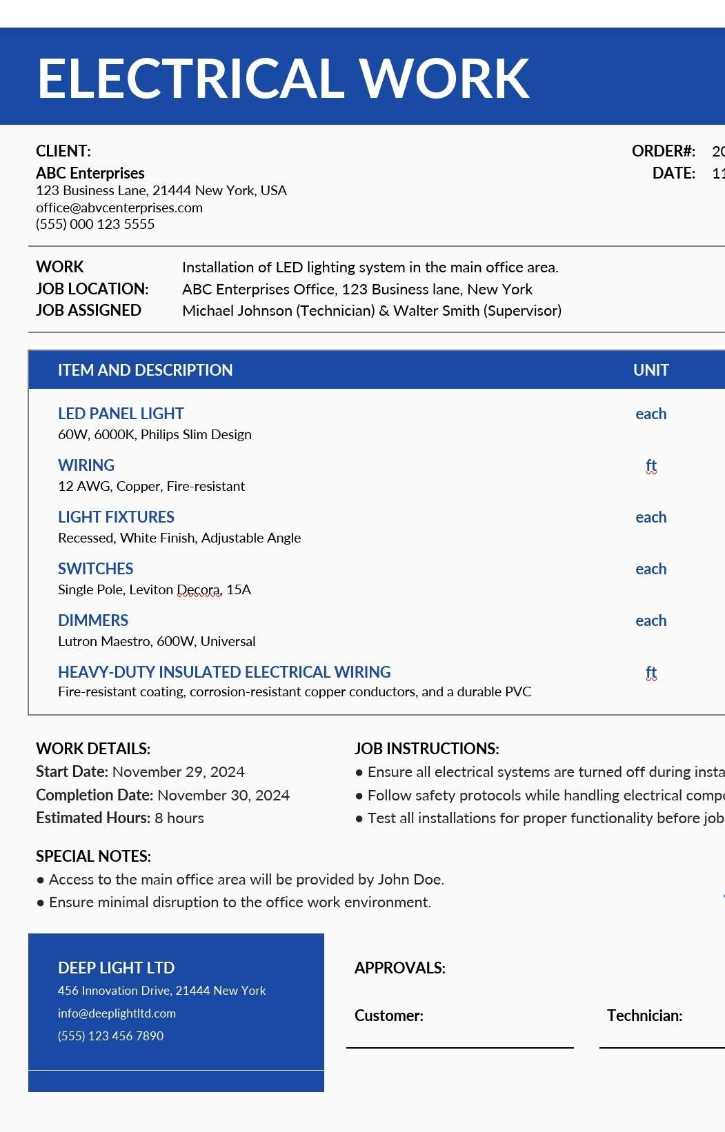 Electrical Work Invoice Template | Electrician Invoice Form | Editable ...