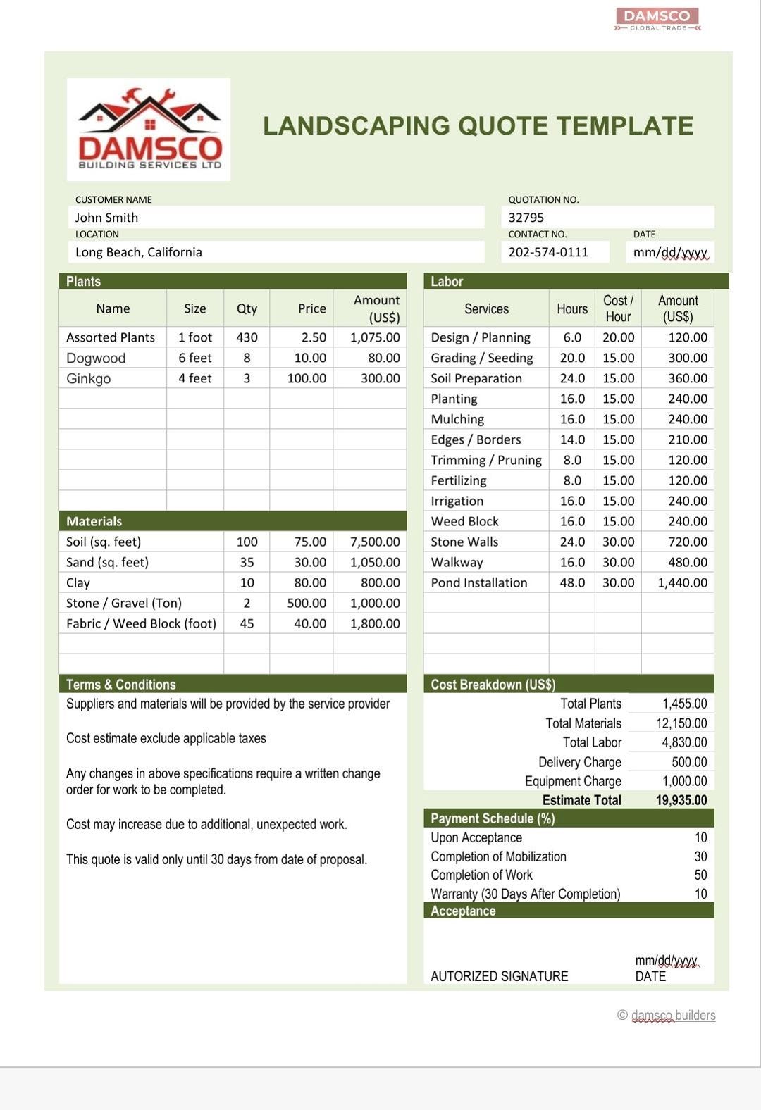 Landscaping Quote Template | Lawn Care Estimate Form (digital Download ...