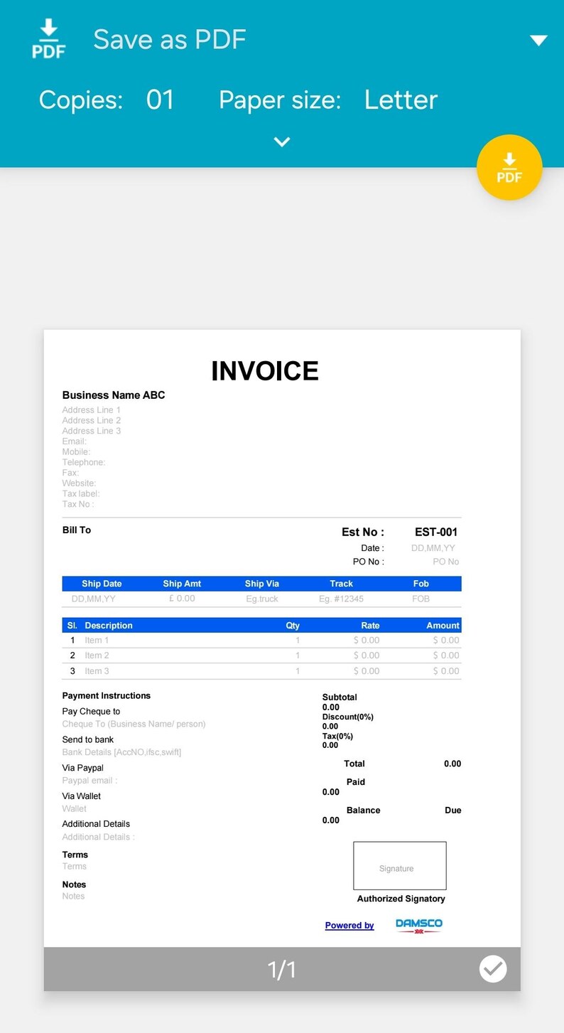 Invoice Signature Sample Invoice Template Word | Simple Invoice | Editable & Printable | Digital ...