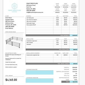 May include: A fence quotation document with the title "FENCE QOUTATION" and the text "For fences apparently high on value and low on drama." The document includes details for Fence Freestylers, materials, installation, and a total amount of $4,165.00.