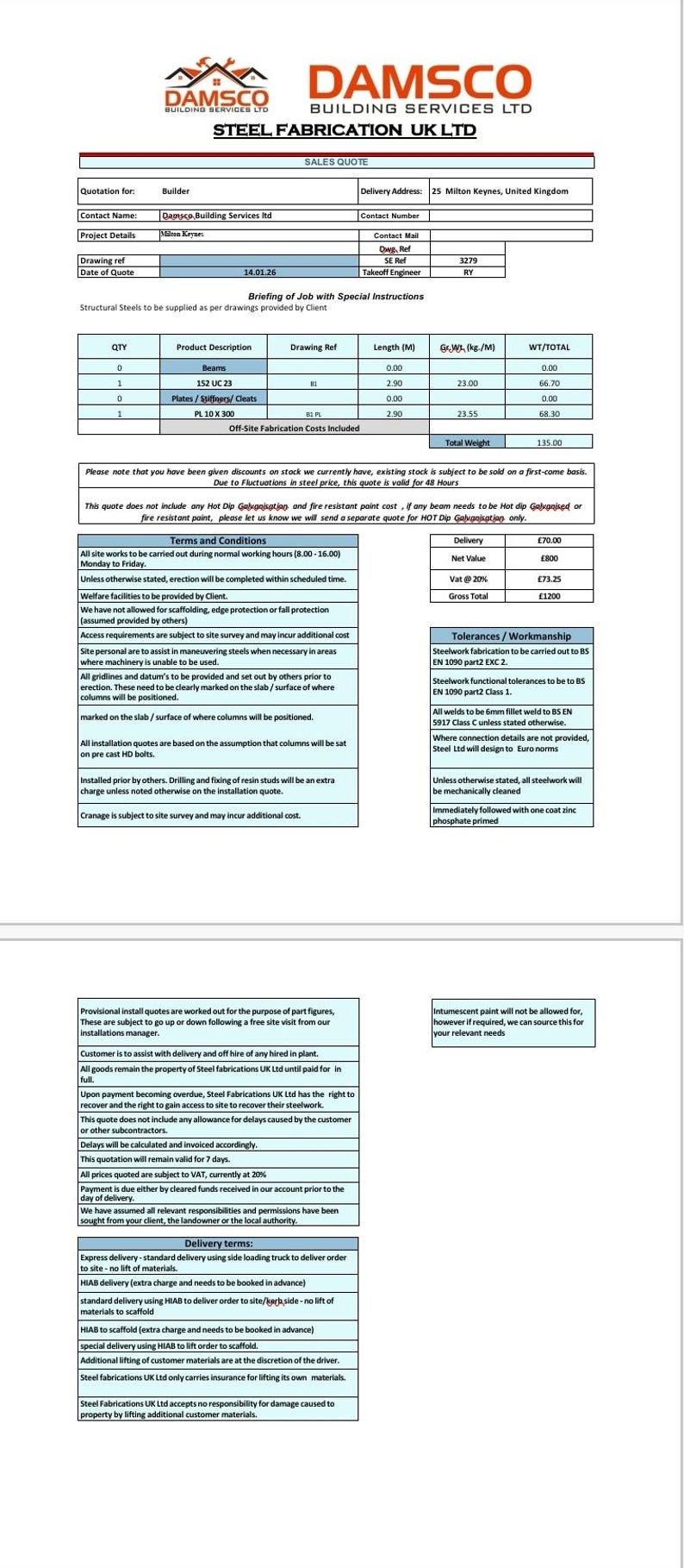 Metal Cladding Invoices Steel Fabrication Quote Invoice Template | Editable Microsoft Word ...