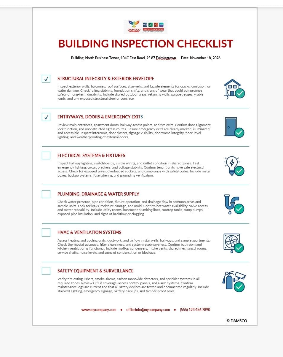 Building Inspection Checklist | Editable Property Audit Template (pdf ...