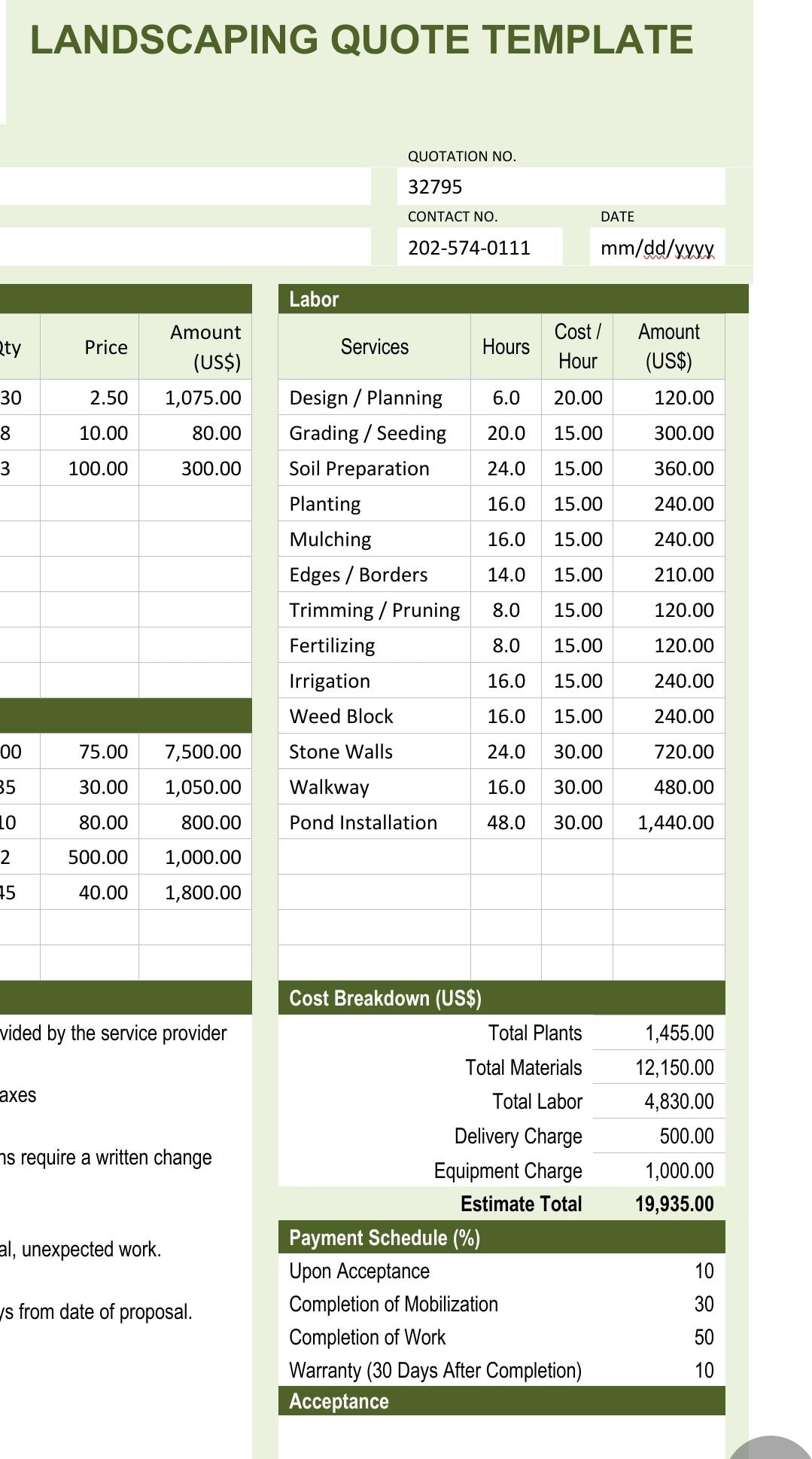 Landscaping Quote Template | Lawn Care Estimate Form (digital Download ...