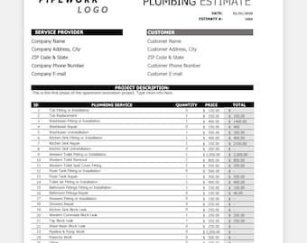 Szablon wyceny usług hydraulicznych | Faktura, Arkusz ofertowy (Excel, Word, Arkusze Google)