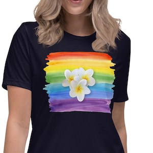 Plumeria rainbow shirt, Rainbow Plumeria t-shirt Tropical rainbow tee Women&#39;s Relaxed T-Shirt