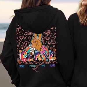 Peace Zeichen Hoodie Groovy Peace Hoodie, Retro Peace Zeichen Shirt, Retro Peace Hoodie Peace Zeichen Hoodie, Peace Pullover Back Print Peace Hoodie
