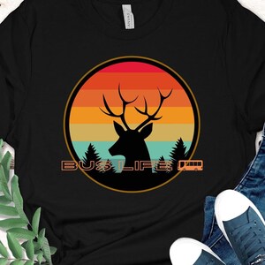 Bus Life with deer in retro sunset unisex t-shirt