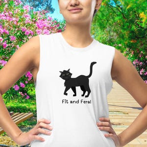 Fit and Feral Cat Muscle Shirt: Funny Sleeveless Tank Top