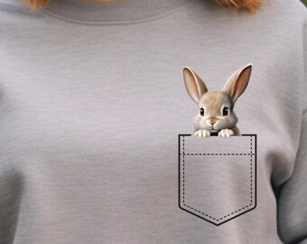 Bunny Faux Pocket Sweatshirt, Personalized Name Option Rabbit Apparel