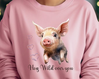 Watercolor Pig Sweatshirt, Flying Pig Hearts, Valentine's Day Gift