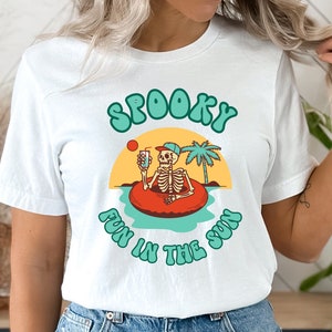 Funny Halloween Skeleton T-Shirt: Tropical Hawaii Graphic Tee