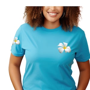 Plumeria t-shirt, Plumeria front pocket and sleeve print tee, plumeria lover gift, Hawaiian flowers shirt, frangipani t-shirt Unisex tee