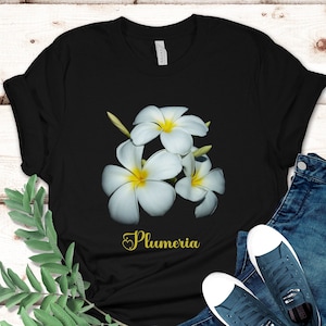 Plumeria Shirt, Hawaiian flowers shirt, plumeria t-shirt, White Plumeria Shirt, gift for mom, flower shirt, Hawaii Shirt, flower t-shirt