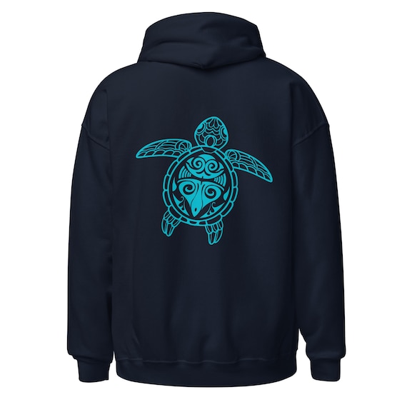 Tribal Sea Turtle Hoodie: Unisex Turquoise Design