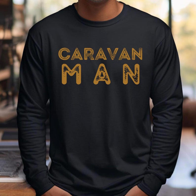 Caravan Man  LongSleeve cotton shirt, gift for Nomad, gift for Van life,Bus LIfe shirt