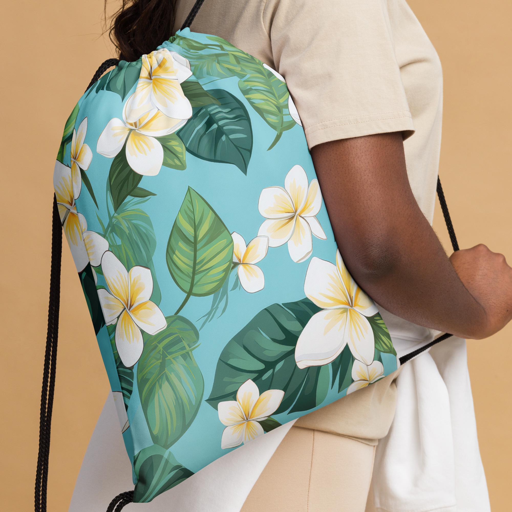 Colorful Hawaiian ? Drawstring Backpack with Matching Pouch HAWEE Drawstring Backpack Water Resistant String Bag Sports  main image 2