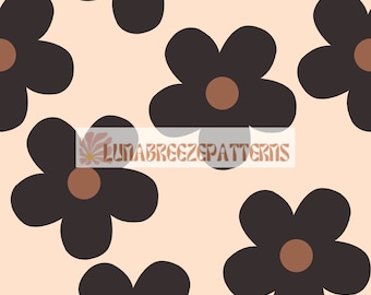 Black daisies seamless repeat pattern