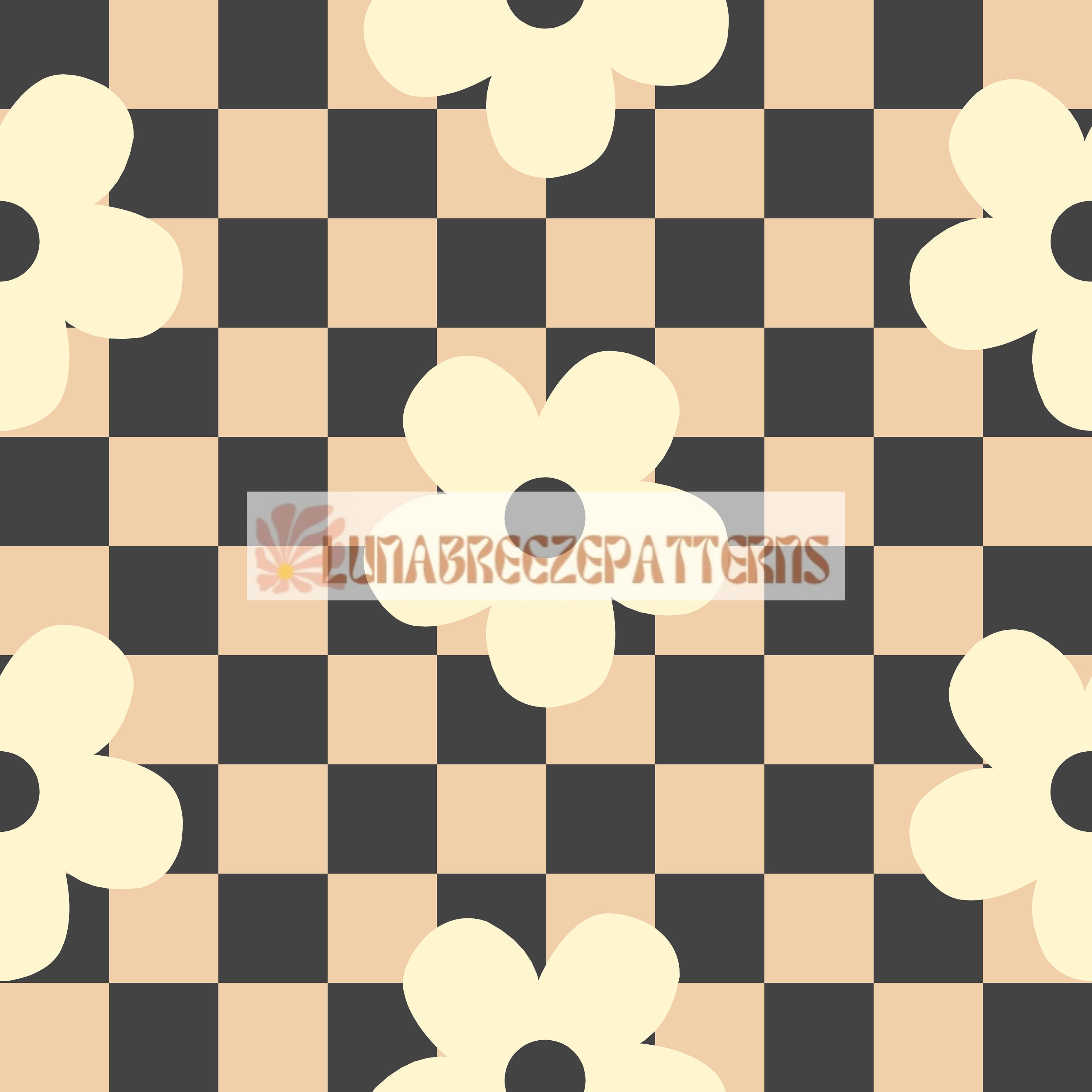 White floral checkered seamless repeating pattern
