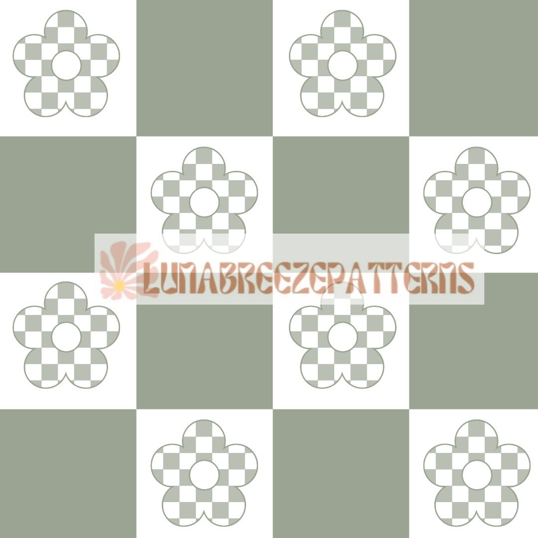 Olive Checkered Floral Seamless Repeating Pattern - Etsy