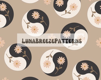 Dainty floral yin Yang seamless repeating pattern