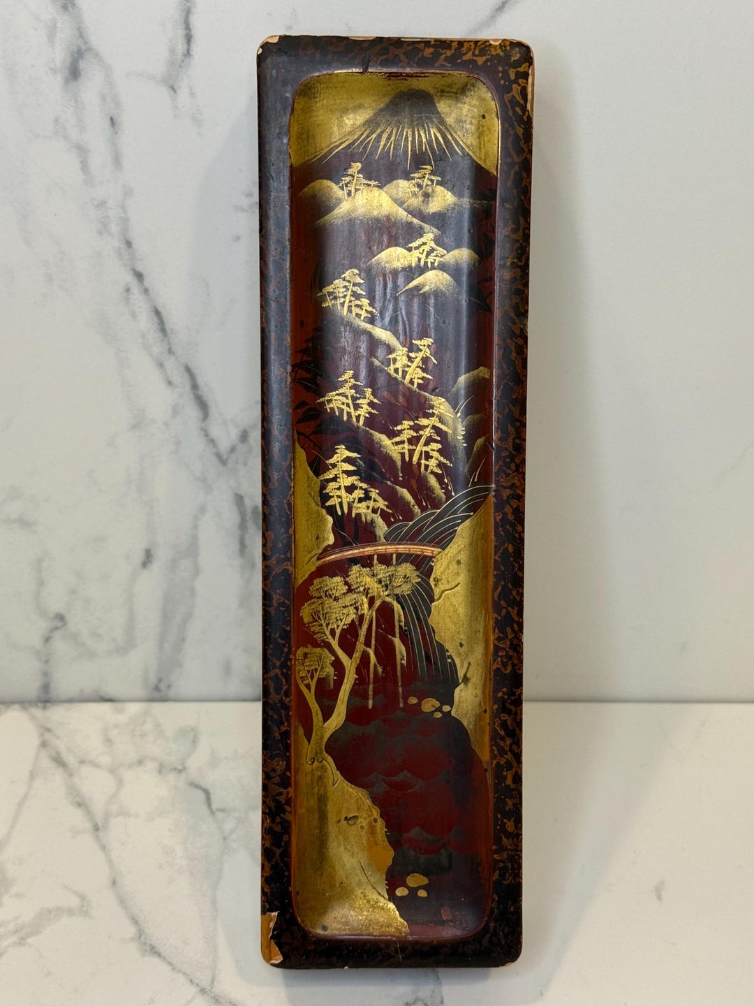 Vintage Japanese Lacquerware Fubako Hand- Painted Box With Mountain ...