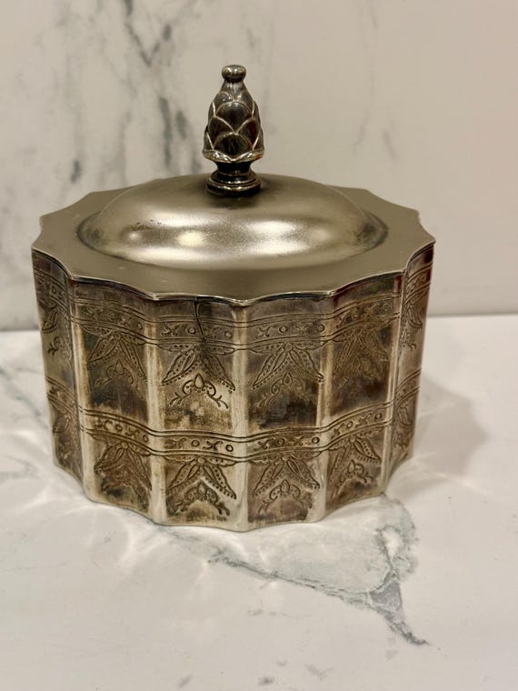 Vintage Godinger Silver Plate Trinket Box: Ornate Octagonal