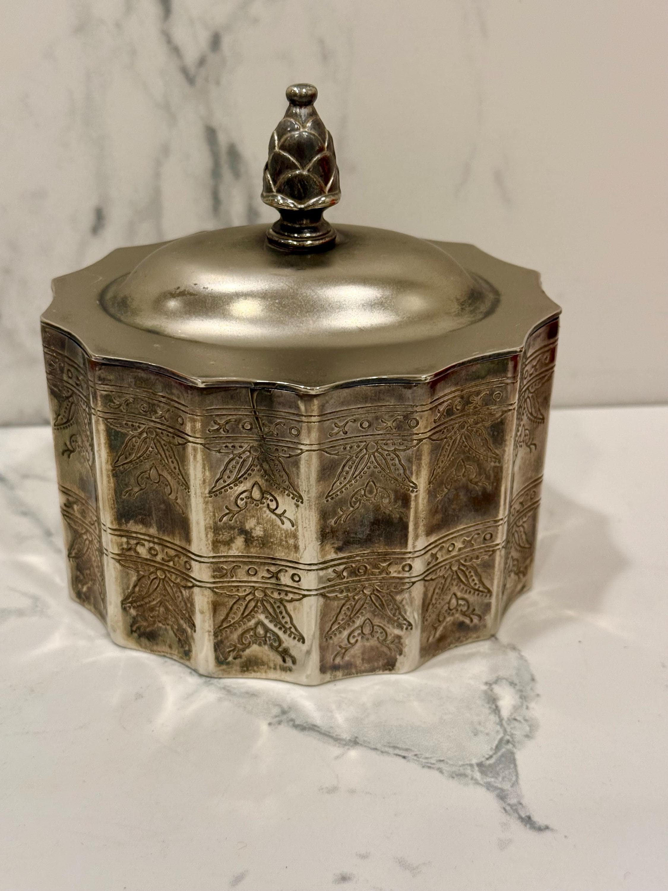 Vintage Godinger Silver Plate Trinket Box: Ornate Octagonal