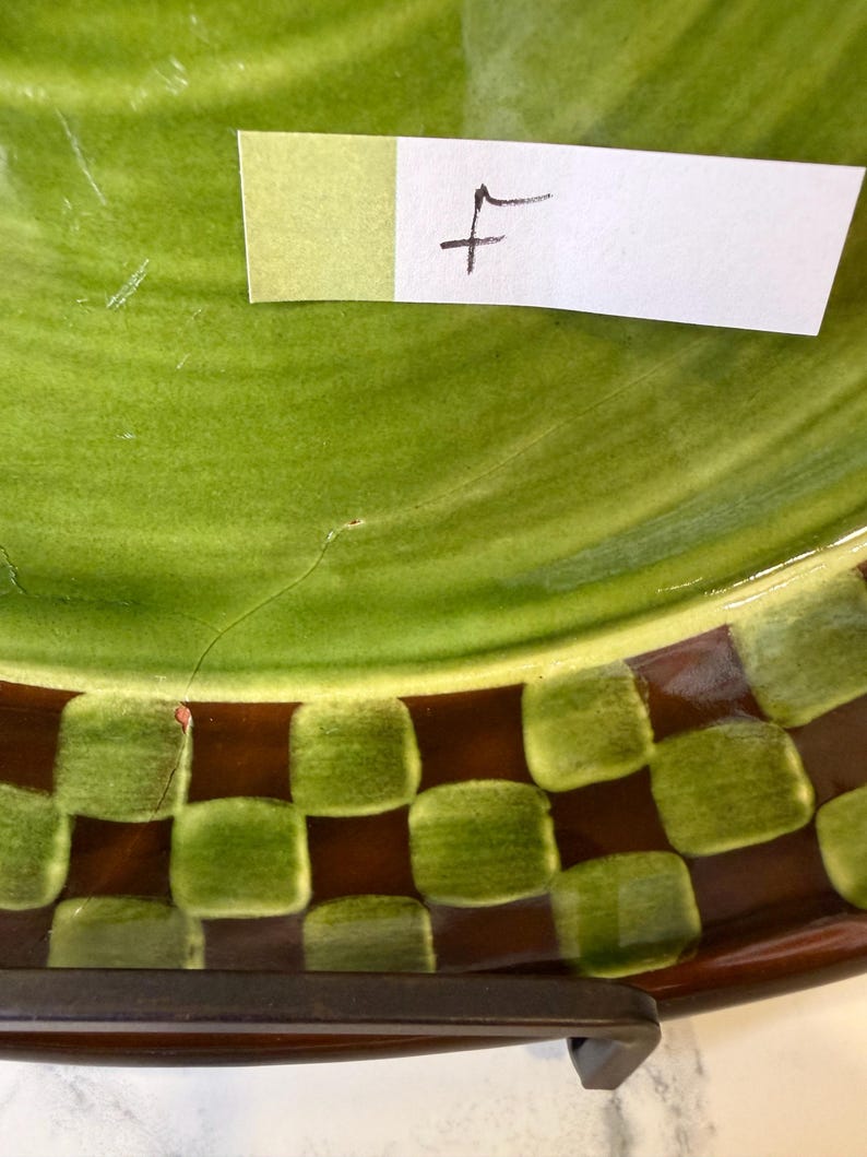 CHOICE of Vintage 1983 collectable MACKENZIE -CHILDS Wittika Pickles heavy lg redware dinner plates in brown/green checkered pattern see all afbeelding 16