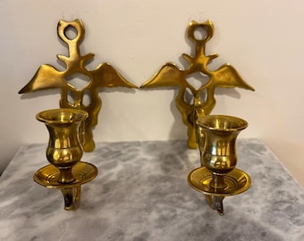 Vintage Brass Wall Sconces: Candlestick Holders Pair