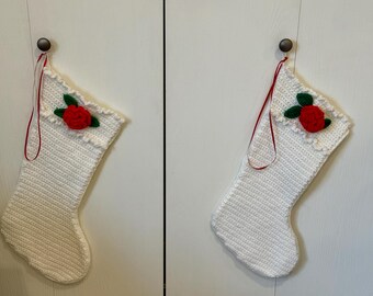 Vintage Hand-Crocheted gorgeous Christmas Stockings: Floral large Set of 2