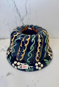 Vintage Alsace French Pottery Kugelhopf Mold: Hand-Painted Floral Design