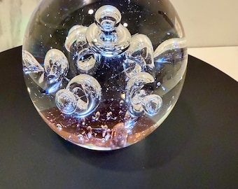 Vintage Glass Paperweight: Red Swirl & Controlled Bubbles