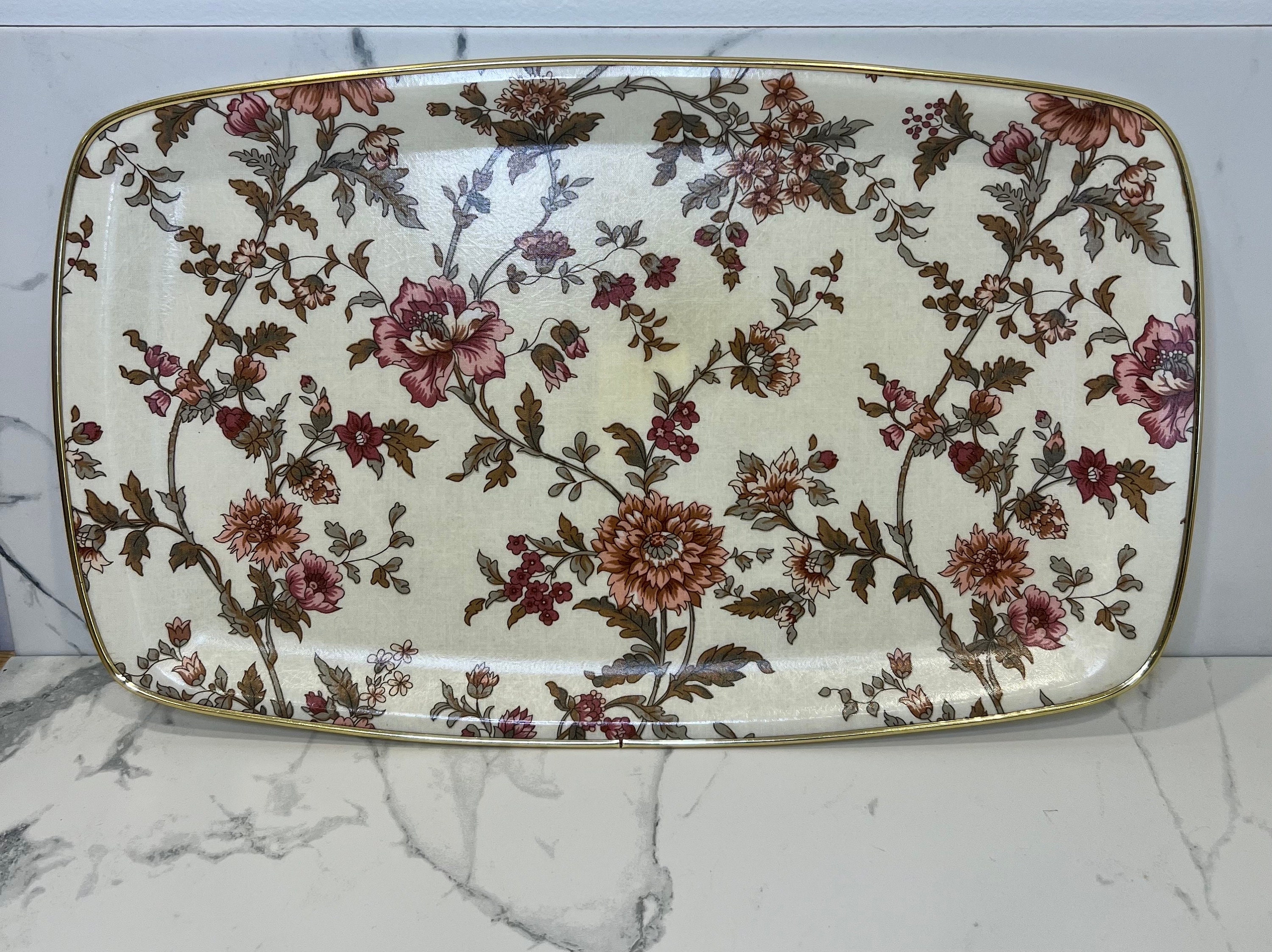 レトロ◇KESWICK TRAYS◇グラスファイバー◇薔薇◇特大トレイ