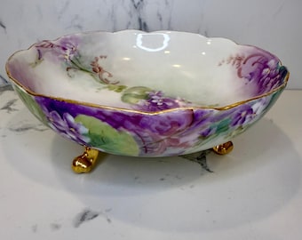 Limoges, France; Large, Hand Painted, Art Nouveau Footed Style