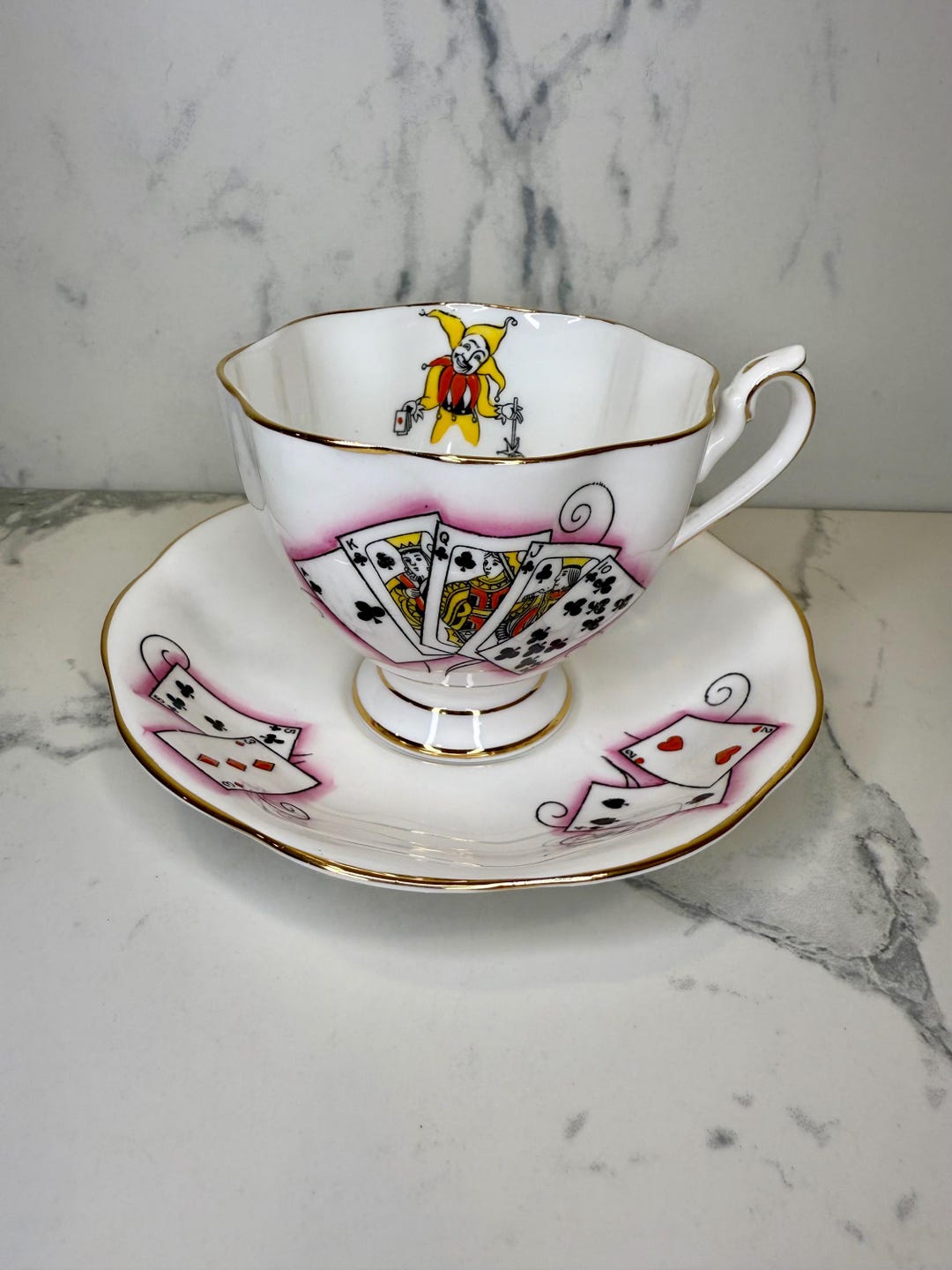 Playing Card Tea Set Vintage Fine Bone China Queen Anne Tea Cup and Saucer Set in ...