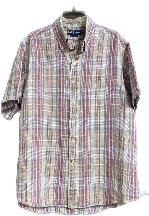 Vintage Ralph Lauren Custom Fit plaid linen shirt,