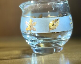 Vintage Libbey Golden Foliage creamer MCM frosted glass gold edges & design drinkware barware serve-ware