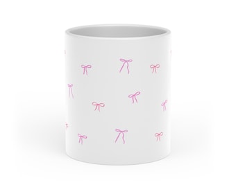 Tazza a forma di cuore con fiocco rosa carino Coquette / Tazza di San Valentino, Galentines, Estetica Coquette, Design della tazza per ragazze
