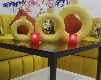 Modern Moroccan Living Room Decor | Bright Yellow Sofa with Colorful Cushions