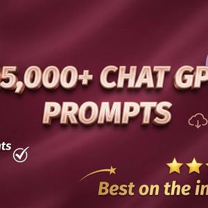 May include: A digital graphic with the text "15,000+ CHAT GPT PROMPTS" in a 3D style. A purple robot is on the right. The text "*resell rights included" is at the bottom left, with a checkmark. The words "Best on the internet!" are at the bottom.