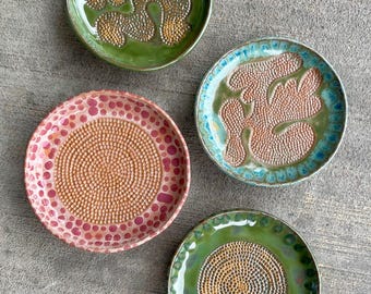 I Handmade Footed Pinch Pot Ring Dishes - Dimpled Red Clay Boho Jewelry Trinket Bowl