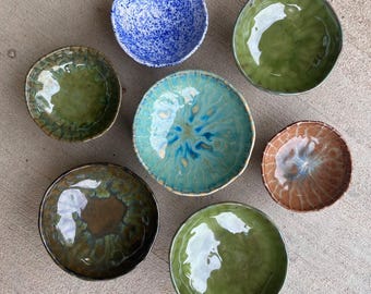 I Handmade Footed Catchall Ceramic Bowls - Dimpled Red Clay Decorative Dish Home Decor Pottery